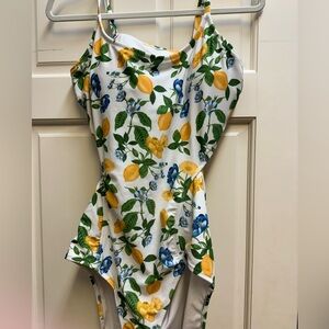 Cute lemon print cut out one piece bathing suit